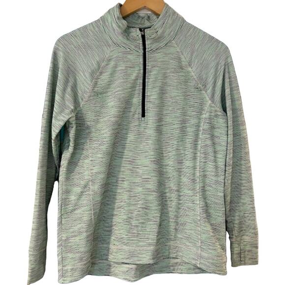 T BY TALBOTS Green Navy Mock Zip Activewear Athleisure Women's Medium Petite MP - Picture 1 of 9